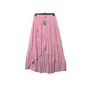 Halara‎ Skirt Womens XL Pink Ruffle Tiered Maxi Flowing Layered Boho High Low
